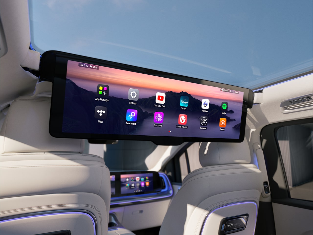 VLE | Mercedes-Benz Die MBUX Rear Space Experience mit einem ausziehbaren 78,8 cm (31,3") großen, hochauflösenden Display.