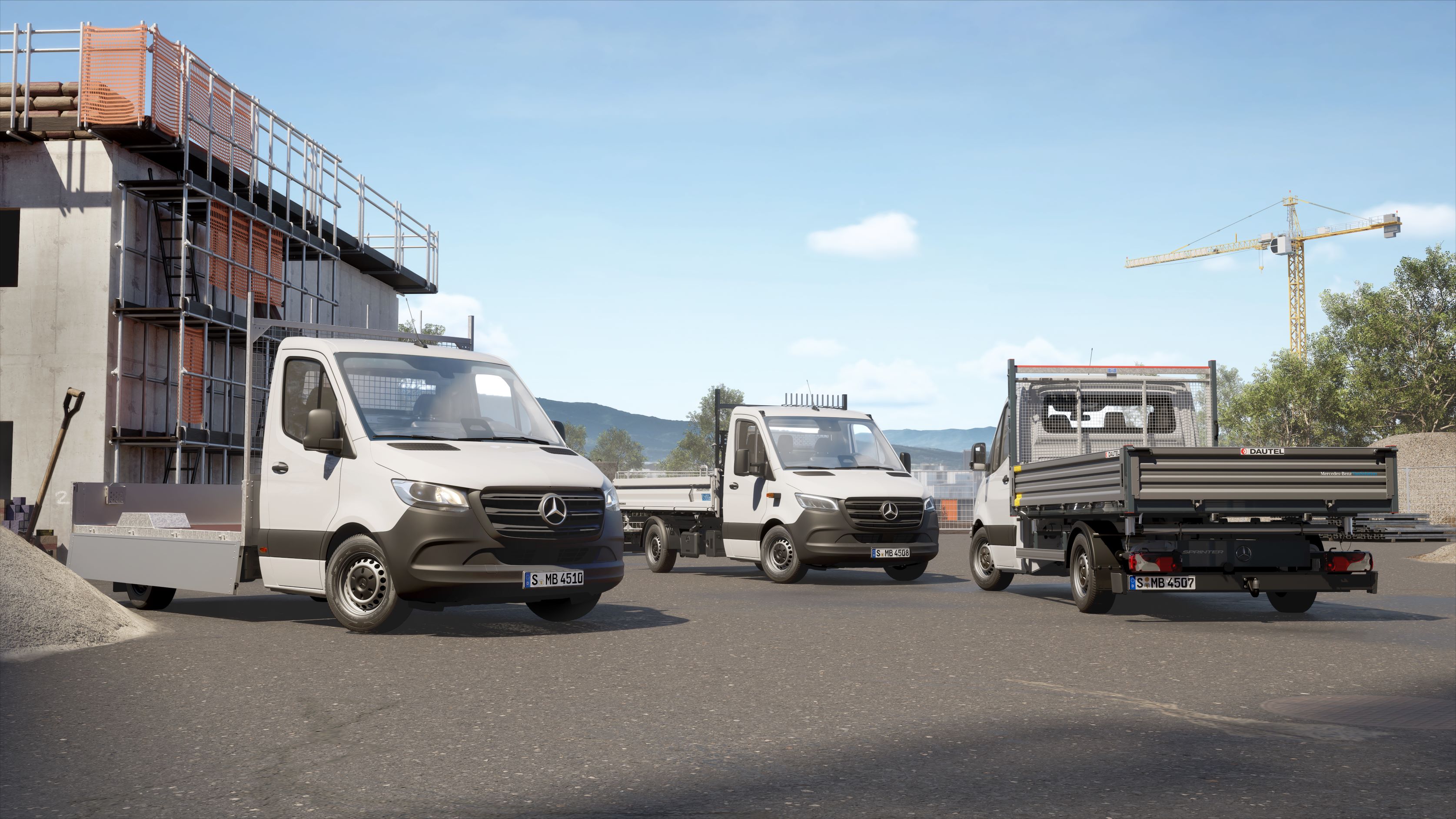 VanSolution | Sprinter | Mercedes-Benz Verschiedene Mercedes-Benz Sprinter mit Pritschen- und weiteren Aufbauten.